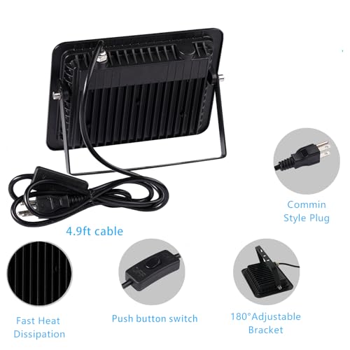 Image of 365nm 50W LED Black Light with Plug and Switch, 4.9ft Power Cord, IP66 Waterproof Blacklight is Used for Indoor or Outdoor Glow Party, Stage Lighting,Body Paint, Fluorescent Poster