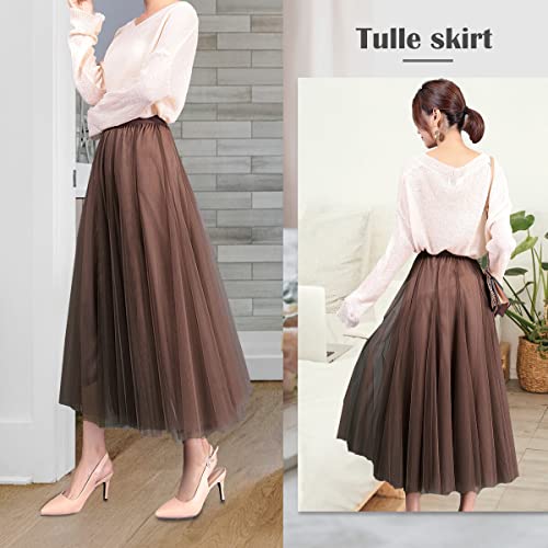 Tulle Skirts for Women Pleated Layered Tutu Skirt Ladies Elegant Flowy Long Skirts Bridesmaid Wedding Midi Skirt4