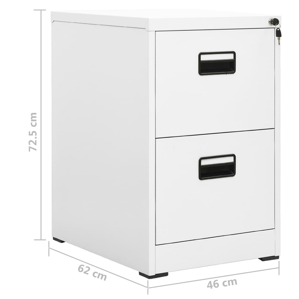 Armadietto portadocumenti bianco in acciaio 46 x 62 x 72,5 cm con 2 cassetti e serratura, armadietto sospeso per cartelle legali A4, armadio da ufficio per riporre documenti in ufficio o