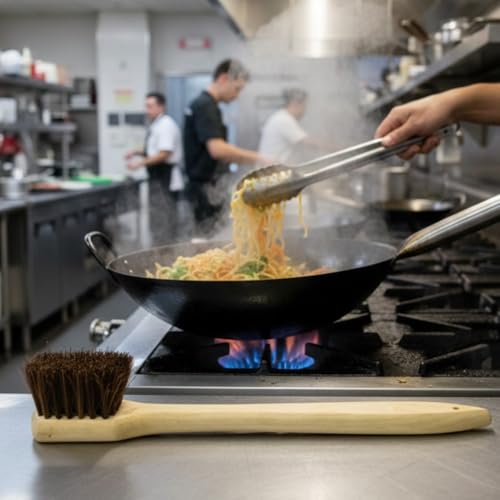TrueCraftware- 20-inch Wok Brush Palmyra Bristles with Wooden Handle - Wok Brush Cleaning Brush Kitchen pan Brush Scrub Brush Kitchen Cleaning Brush Pot Scraper Scrubber Dish Pan Brush for Cooking - Thumbnail 2