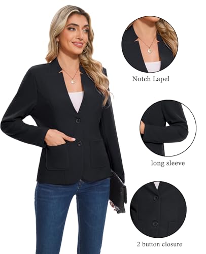 MINTLIMIT Blazers for Women Long Sleeve Notch Collar Blazer Button Front Casual Work Office Suit Jackets with Pockets 6