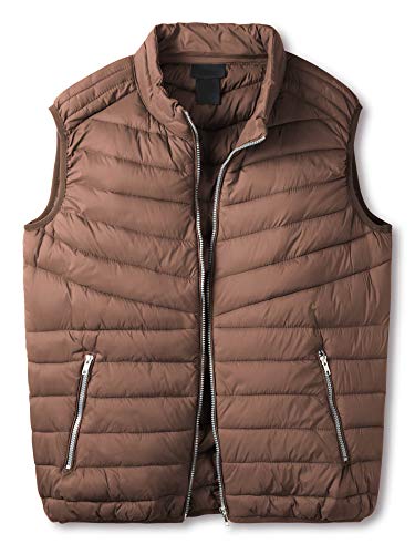 Mens Ultra Lightweight Padded Puff Vest Quilted Water Repellent Windproof Comfy Sports Outerwear (X-Large, 1dp04_Brown)