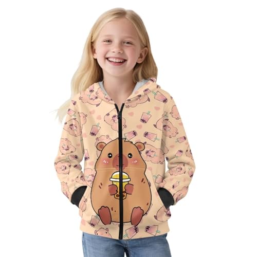 Cute Kids Hoodies Fleece Zip-up Hooded Sweatshirt Long Sleeve Jacket Relax Fit Sport Coat for 6-14 Years3