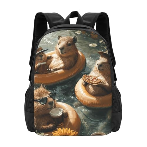 Image of Cute Capybara Print Backpack For Men Women Lightweight Daypack For Daily Commutes Business Travel Hiking
