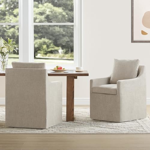 Image of KISLOT Upholstered Dining Chairs Set of 2 with Casters, Sand