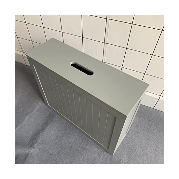 Large Grey Multi Purpose Slimline Free Standing Bamboo Wood Bathroom Toilet Roll Tissue Storage Cabinet Unit Shelf - Image 8