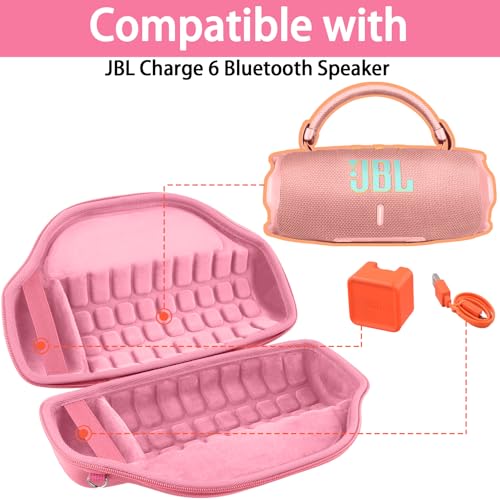 Image of co2CREA Case for JBL Charge 6 Portable Bluetooth Speaker, Pink | High-Density Foam Padding, Reinforced Handle, Detachable Shoulder Strap, Compact Lightweight Design, Dust Protection