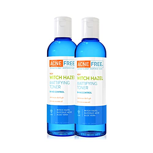 AcneFree Witch Hazel Mattifying Toner with Glycolic Acid, 8 Ounce - Pack of 2