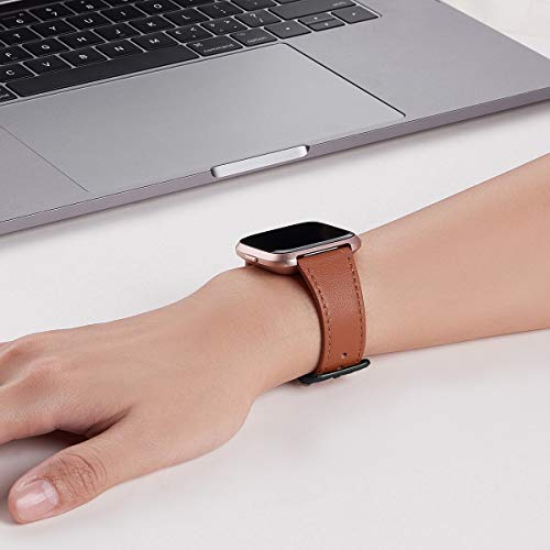 Bracelet Versa montre connectée cuir marron pour remplacer silicone usé