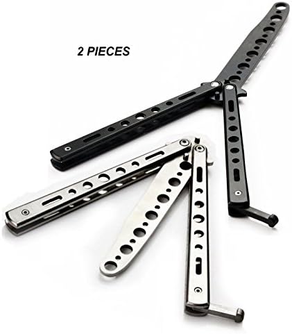 Butterfly Training Stick / Butterfly Training Tool / Blunt Butterfly Training Gadget / Dull Folding Butterfly Pocket Practice Kit ( Black / Silver)