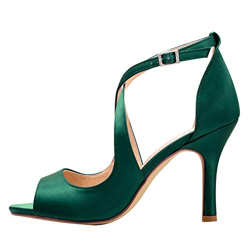 Image of ELEGANTPARK Peep Toe Strappy Heels for Women Satin Wedding Dress Sandals | Adjustable Cross Strap, 3.5 Inch High Heel Peep Toe Shoes for Bride, Wedding Guests, Bridesmaid, Formal, Prom, Evening Party