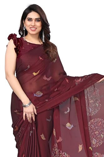 Image of MIRCHI FASHION Women Saree Chiffon Flower Print | Breathable Lightweight Sari for Office and Daily Use with Unstitched Blouse Piece (Available in 30 Styles)