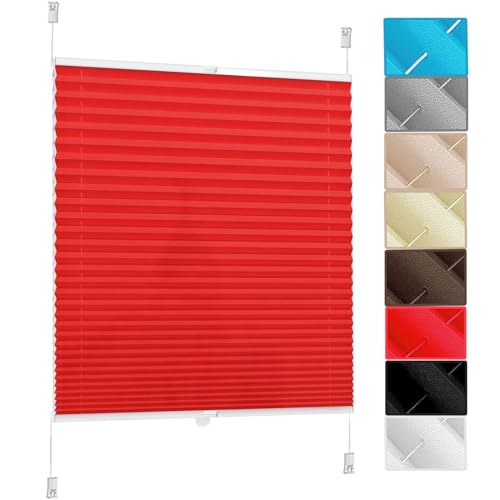 Estor Enrollabre Translúcido 50 x 210 cm Fijación sin Taladrar, Cortina Opaca para Puerta o Ventana, Estores Noche y Dia Elegantes para Puertas y Ventanas, Rojo