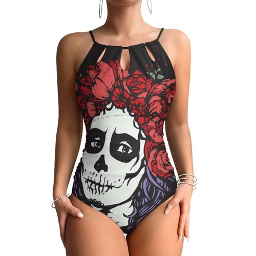 Maillot de bain une pièce crâne fleuri femme monokini gainant