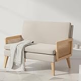 HOMEMAKE FURNITURE Sofá de Dos Plazas Moderno, Silla Decorativa Malla de Ratán, Marco de Madera, Cojín Cómodo y...