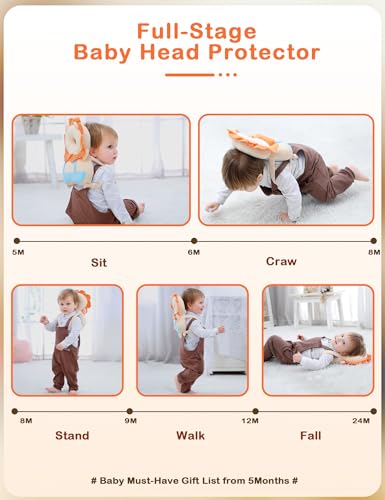Image of JunNeng Baby Head Protector Backpack for Walking Crawling, Yellow Lion Mesh | Soft, Breathable, Adjustable, Baby Fall Back Head Protector for Falling