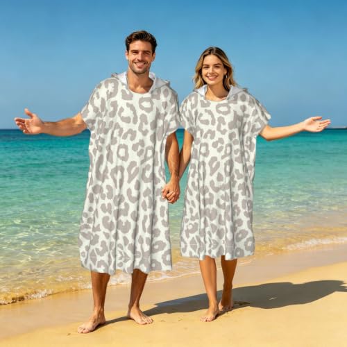 Poncho de surf microfibre marron imprimé léopard avec grande capuche - 7