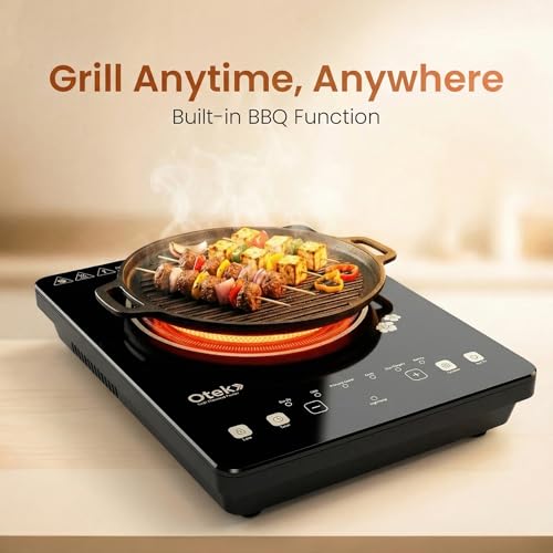 Image of OTEK Infrared Cooktop 2200W Portable Electric Stove Touch Control LED Display 6 Preset Modes Crystal Glass Cooktop Compatible with All Cookware