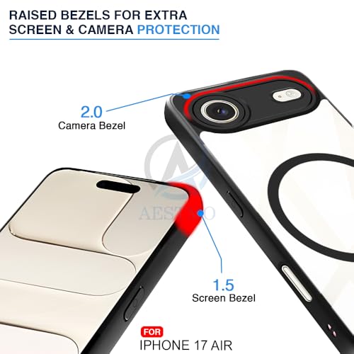 Image of AESTMO iPhone 17 Air Back Cover | 360 Protection | Crystal Clear Hard Back Transparent | Compatible with MagSafe Accessories (PC+TPU, Black Bumper)