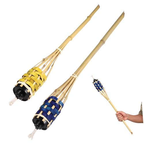 ibasenice 2pezzi Torcia in Bambù Intrecciata Per Esterni Decorativa Per Patio e Atmosfera Calda e Accogliente