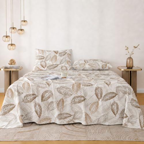 Image of Jaipur Weaves Bedsheet Queen Size 100% Pure Cotton Bed Sheet with 2 Pillow Covers, 240 TC Super Soft Cozy Bedsheets Set,90x108 inches(Cocoa Brown, Queen, Pack of 1)
