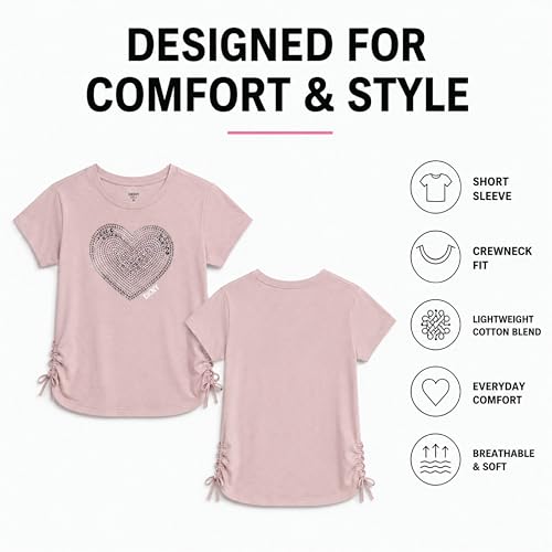 Image of DKNY Girls Shirts - Lightweight Cotton Blend Short Sleeve Crewneck Graphic Tee Cute Tops - Casual Trendy Girls Summer Clothes