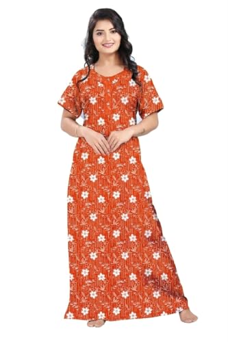 Image of Women Cotton Nighty Combo Pack of 2, Printed Maxi Nighty Gown, Short Sleeve Cotton Nightdress, Soft Breathable Ankle Length Sleepwear Nightwear for Ladies, Free Size