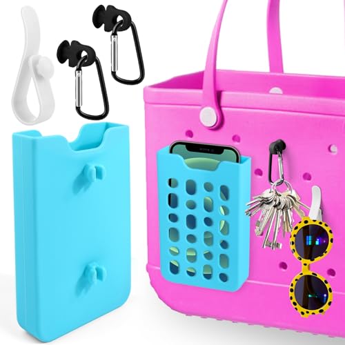 Palksky Phone Holder for Bogg Bag, Beach Bags Cell Phone Holder Silicone, Beach Tote Bag Attachments Accessories (Blue)