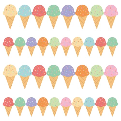 FYSUIMU Bulletin Board Borders 65 ft Colored Ice Cream Cone Border Trim Self-Adhesive Sticker Decals for Back to School Home Classroom Summer Party Whiteboard Chalkboard Wall Decor, 60 Pcs