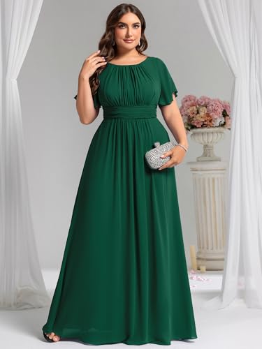 Image of Ever-Pretty Plus Elegant Formal Dresses for Curvy Women Round Neck Short Sleeves Chiffon Bridesmaid Mother of The Bride Dress