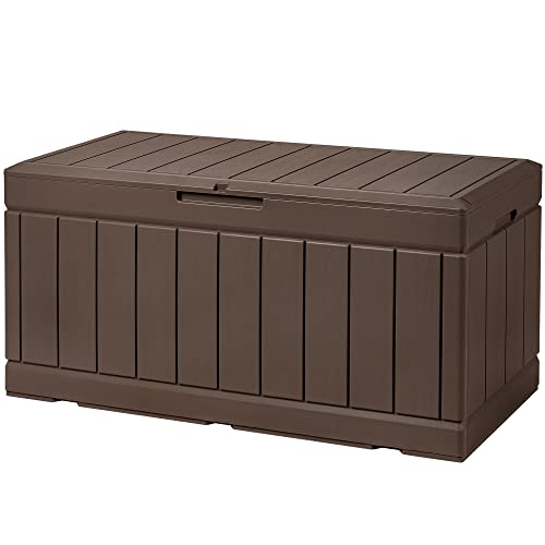 Image of Devoko 85 Gallon Deck Box Lockable Resin Outdoor Storage Box waterproof Outdoor Container for Patio Furniture Cushions, Pillow (Brown)