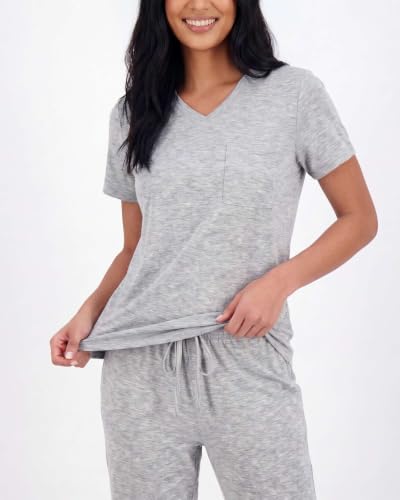 Image of Real Essentials 2 Pack: Women's Comfy Pajama Sets - Short Sleeve Ladies Loungewear Sleepwear PJs (Available In Plus)