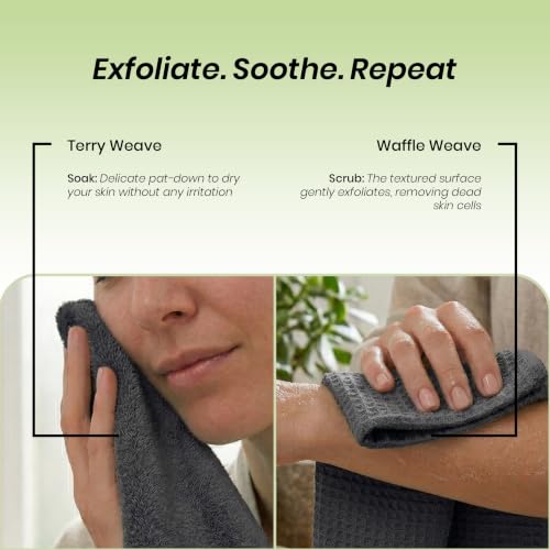 Image of Mush Bamboo Dual Texture Waffle Terry Hand Towel Set of 3 | Ultra Soft, Highly Absorbent, Quick Dry | Hand Towels for Bathroom, Gym & Travel (40x60 cm, 450 GSM) Charcoal, Blue & Grey