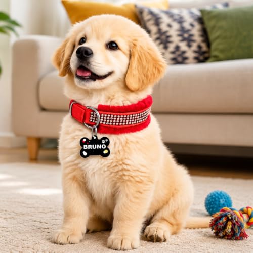 Image of Customized Dog Neck Belt Collar with Name ID Tag, Soft Fur Padded Dog Collar | for 36-45 Kilograms Dogs (XL, RED)