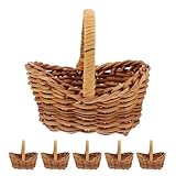 Sewroro Mini Cesta Tejida a Mano de Ratán Natural, Cesta Pequeña con Asa para Flores y Frutas, Set de 6 Unidades para Decoración del Hogar y Actividades al Aire Libre