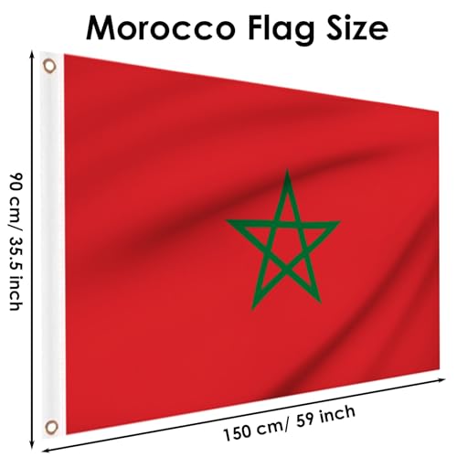 علم المغرب 5 قدم × 3 قدم، اعلام مغربية كبيرة كبيرة مع فتحات نحاسية لفعاليات كرة القدم واليوم الثقافي المدرسي والحفلات الخارجية