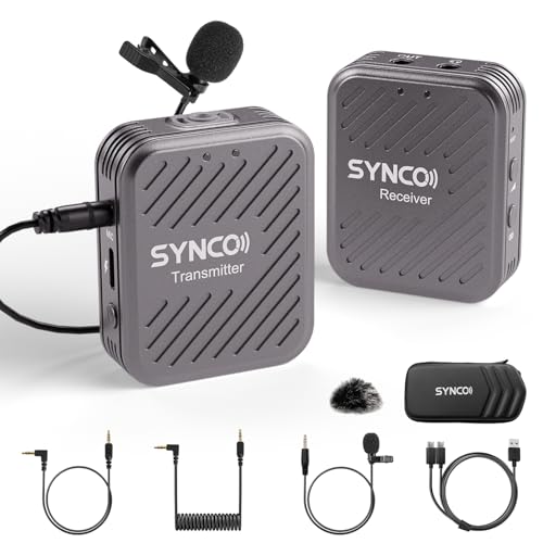 SYNCO G1(A1) Gris, 2.4GHz Micrófono Solapa Inálambrico para DSLR Cámara, Móvil, Videocámara, Laptop y Tablet, Compatible para Canon, Sony, Nikon, Microfono-Inalambrico-Solapa-Corbata-Profesional