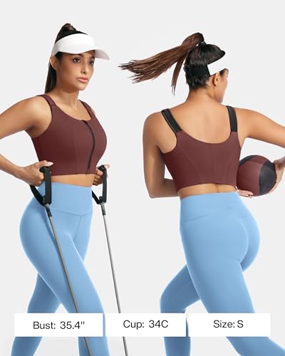 Image of High Impact Sports Bra Zipper Front Adjustable Large Bust No Bounce Wireless Workout for Women Fitness Running