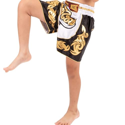 MUAY NATION Shorts de Boxe Thaï pour Enfants (2 à 12 Ans) Filles et garçons, Shorts pour Muay Thaï, MMA, Arts Martiaux (FR/ES, Âge, 9 Ans, 12 Ans, Taille Normale, Blanc) – vue 4