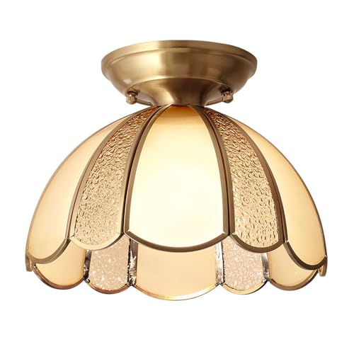 HXYSXHJUO Lámpara de Techo semiempotrada de latón con Forma de cúpula y Cristal Martillado, Estilo Vintage, con Bombillas E27, Mini araña para Entrada, Dormitorio o Pasillo.