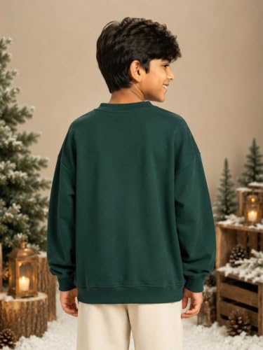 Image of KiddoPanti Boys Solid Round Neck Full Sleeve Fleece Sweatshirt | 60% Cotton 40% Polyester | Soft Warm Winter Pullover | Ribbed Cuffs & Hem | Casual Winter Sweatshirt for Kids