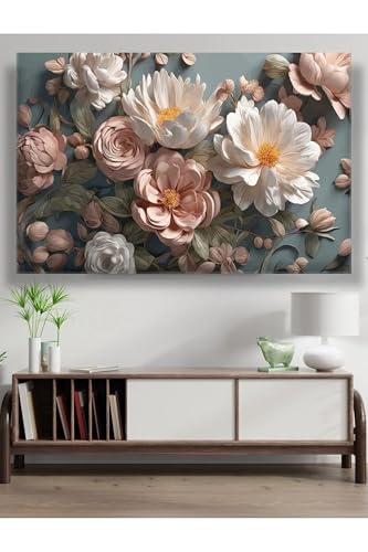 Lona Sanat Doğal Görünümlü Çiçek Yapay Zeka Tasarımı Muhteşem Duvar Dekoru Kanvas Tablo, Renkli 80 X 120
