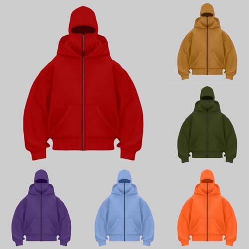 Balaclava Hoodie Jacket Zip Up Fashion Double Layer Hoodie Hip Hop Outerwear Jacket Y2K Sweatshirt for Men4