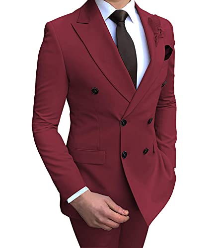 Men's 2 Pieces Suit Double Breasted Blazer Suit Slim Fit Formal Prom Tuxedos Suit Jacket Pants Suit Set for Wedding4