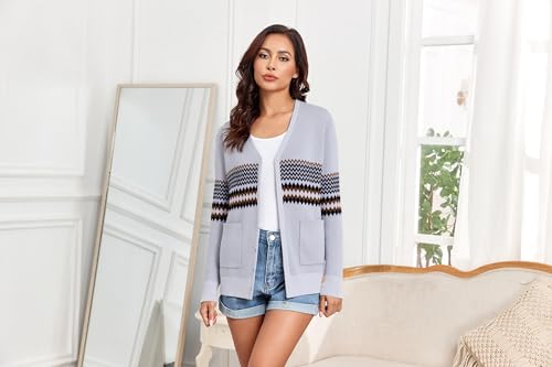 Image of Women's Lightweight Button Down Cardigan Sweaters Long Sleeve Classic V Neck Knit Soft Shrugs with Pocket