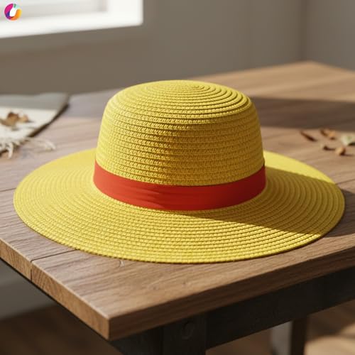 Image of MDF Straw Hat Replica | Yellow Hat with Red Band | Anime Cosplay Accessory & Collectible for Fans