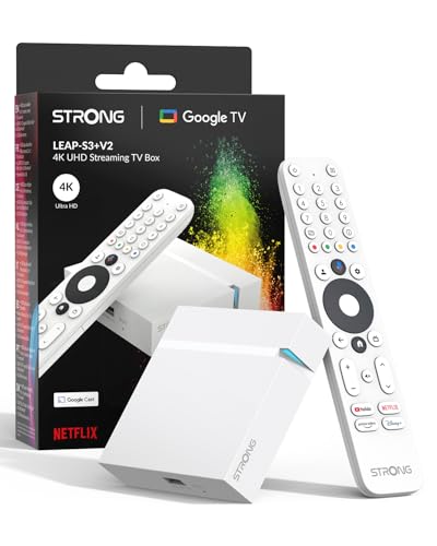 STRONG Leap-S3+V2 Streaming Box Google TV 4K UHD avec Port Ethernet, 2GB RAM + 16GB Stockage, WiFi 5, Assistant Google Vocal, HDR10+, Dolby Atmos & Dolby...