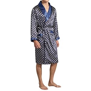 YOUTHUP Robes de Chambre pour Homme Lisse Vêtement de Nuit Pyjama Robe Peignoir de Bain avec Ceinture et Poches