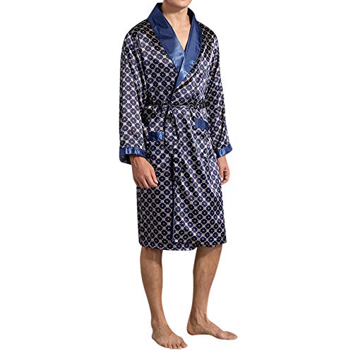 YOUTHUP Mens Dressing Gown Soft Smooth Bathrobes Floral Lightweight Loungewear with Belt Shawl Lapel Pyjama Sleepwear