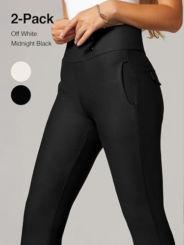 Conceited 2-Pack Stretch Slacks for Women - Wear to Work - Slim Leg Dress Pants with Pockets - White, Black - (Small)4